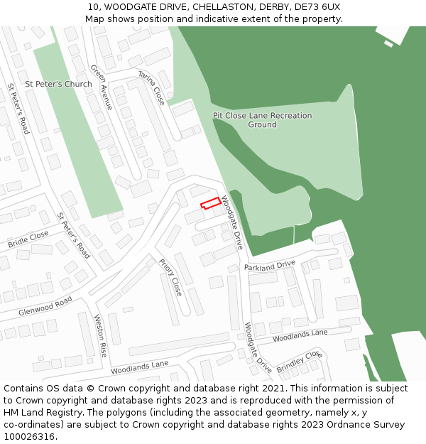 10, WOODGATE DRIVE, CHELLASTON, DERBY, DE73 6UX: Location map and indicative extent of plot