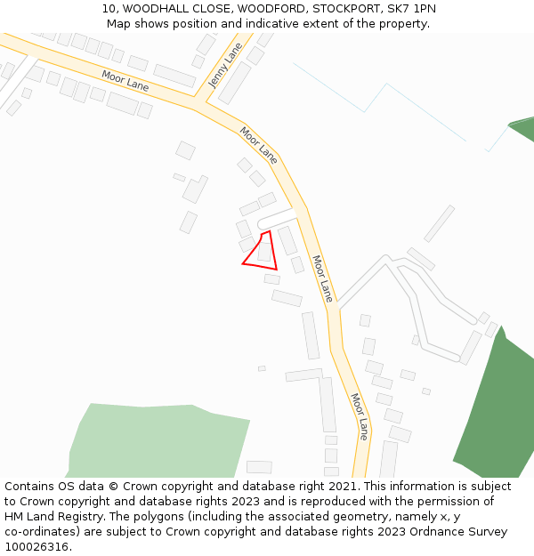 10, WOODHALL CLOSE, WOODFORD, STOCKPORT, SK7 1PN: Location map and indicative extent of plot