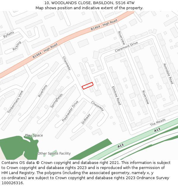 10, WOODLANDS CLOSE, BASILDON, SS16 4TW: Location map and indicative extent of plot