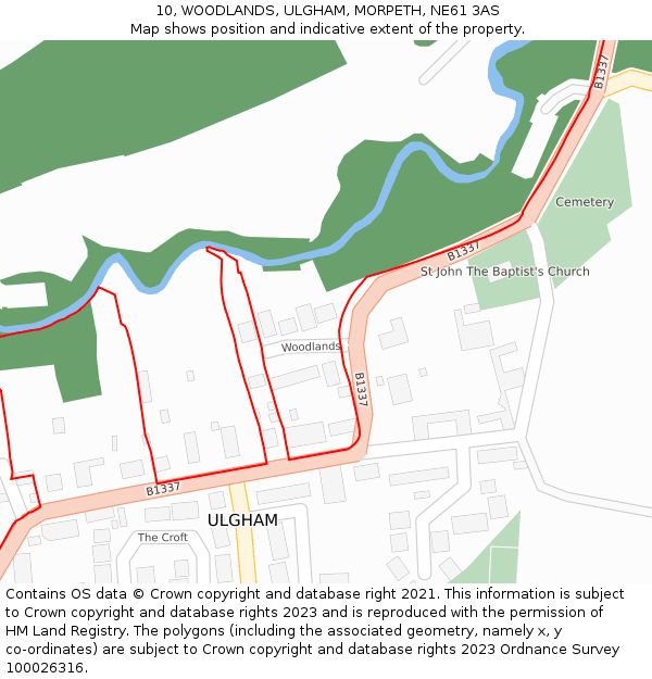 10, WOODLANDS, ULGHAM, MORPETH, NE61 3AS: Location map and indicative extent of plot