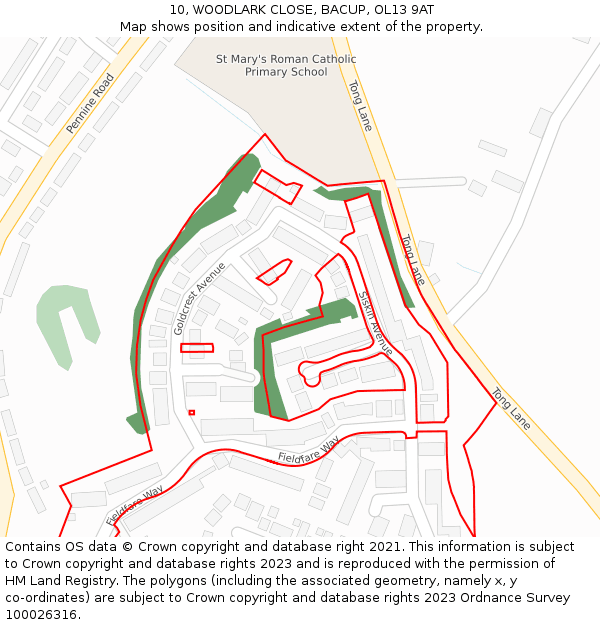 10, WOODLARK CLOSE, BACUP, OL13 9AT: Location map and indicative extent of plot