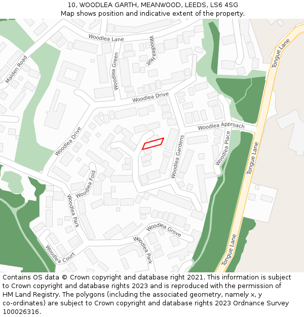 10, WOODLEA GARTH, MEANWOOD, LEEDS, LS6 4SG: Location map and indicative extent of plot
