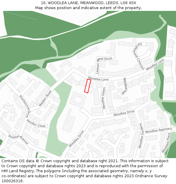 10, WOODLEA LANE, MEANWOOD, LEEDS, LS6 4SX: Location map and indicative extent of plot