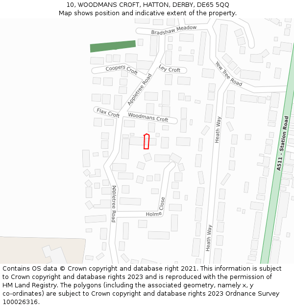 10, WOODMANS CROFT, HATTON, DERBY, DE65 5QQ: Location map and indicative extent of plot
