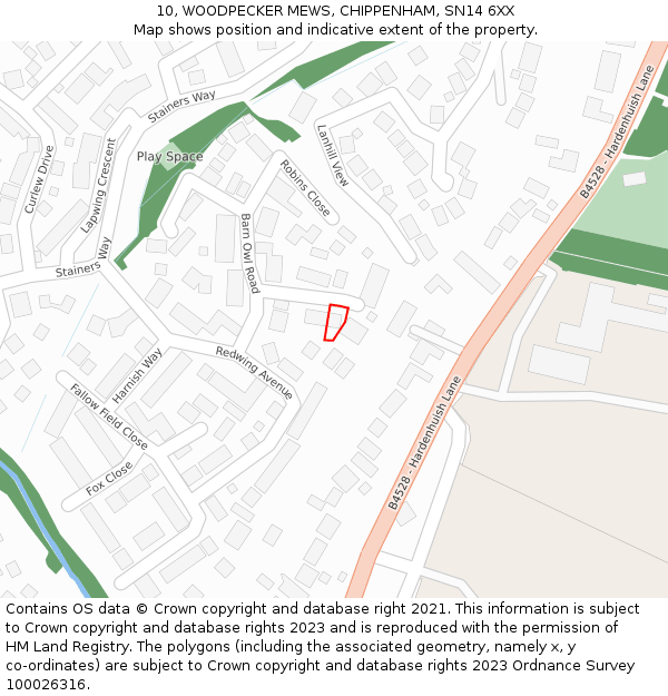 10, WOODPECKER MEWS, CHIPPENHAM, SN14 6XX: Location map and indicative extent of plot