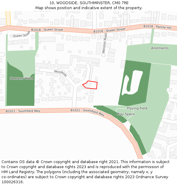 10, WOODSIDE, SOUTHMINSTER, CM0 7RE: Location map and indicative extent of plot