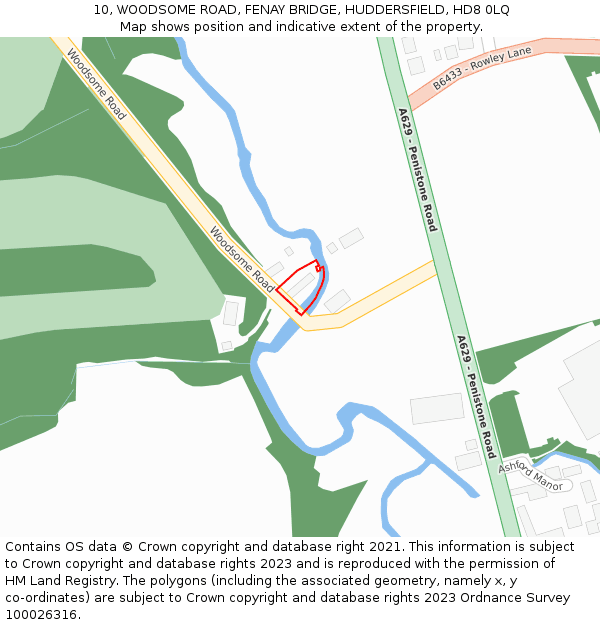 10, WOODSOME ROAD, FENAY BRIDGE, HUDDERSFIELD, HD8 0LQ: Location map and indicative extent of plot