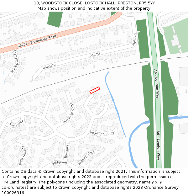 10, WOODSTOCK CLOSE, LOSTOCK HALL, PRESTON, PR5 5YY: Location map and indicative extent of plot