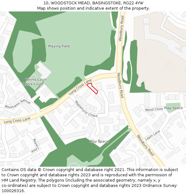 10, WOODSTOCK MEAD, BASINGSTOKE, RG22 4YW: Location map and indicative extent of plot