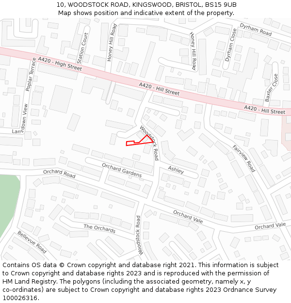 10, WOODSTOCK ROAD, KINGSWOOD, BRISTOL, BS15 9UB: Location map and indicative extent of plot