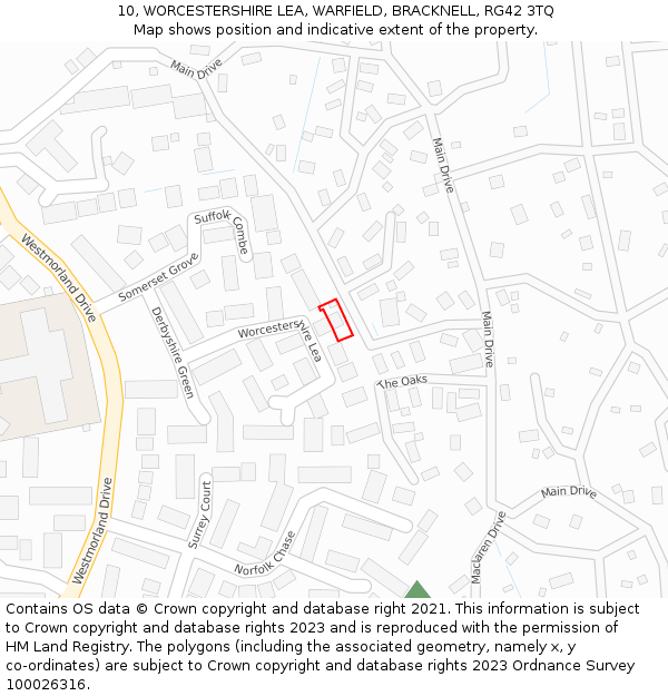 10, WORCESTERSHIRE LEA, WARFIELD, BRACKNELL, RG42 3TQ: Location map and indicative extent of plot