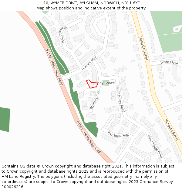 10, WYMER DRIVE, AYLSHAM, NORWICH, NR11 6XF: Location map and indicative extent of plot