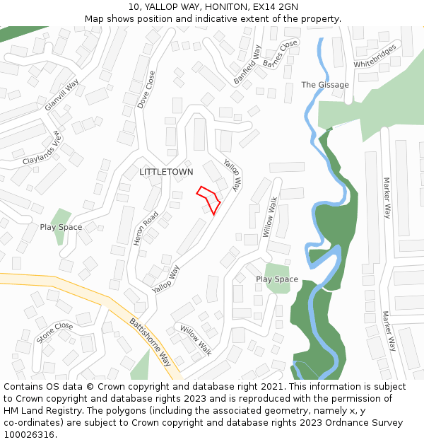 10, YALLOP WAY, HONITON, EX14 2GN: Location map and indicative extent of plot