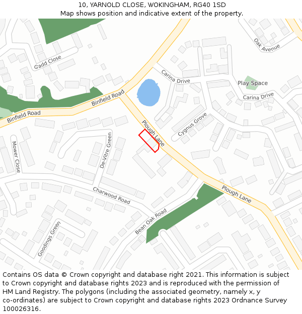 10, YARNOLD CLOSE, WOKINGHAM, RG40 1SD: Location map and indicative extent of plot