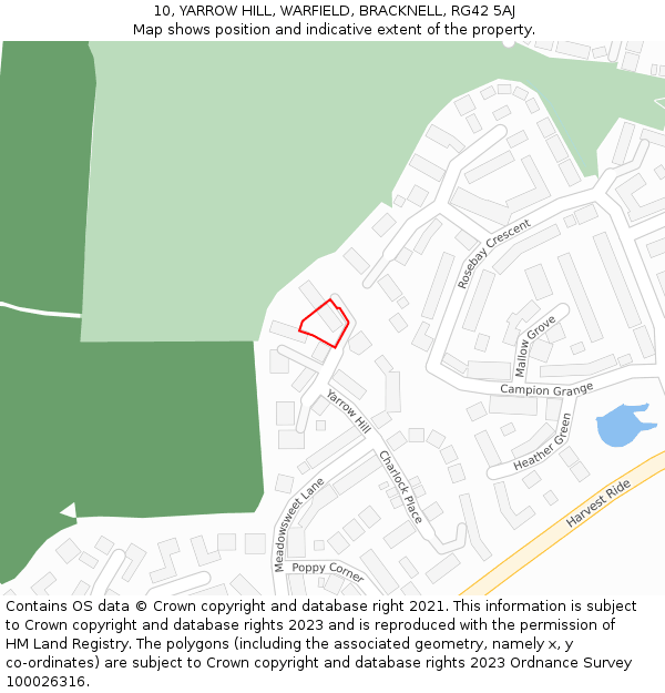 10, YARROW HILL, WARFIELD, BRACKNELL, RG42 5AJ: Location map and indicative extent of plot