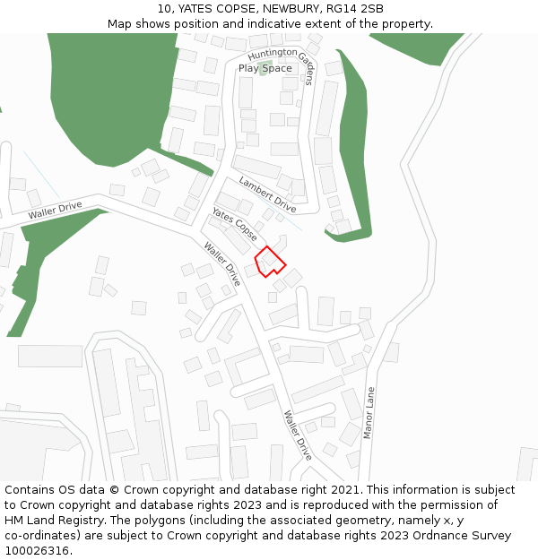 10, YATES COPSE, NEWBURY, RG14 2SB: Location map and indicative extent of plot