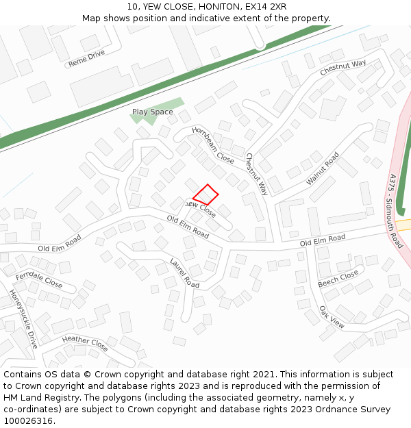 10, YEW CLOSE, HONITON, EX14 2XR: Location map and indicative extent of plot