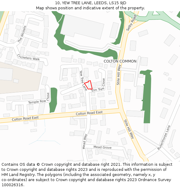 10, YEW TREE LANE, LEEDS, LS15 9JD: Location map and indicative extent of plot