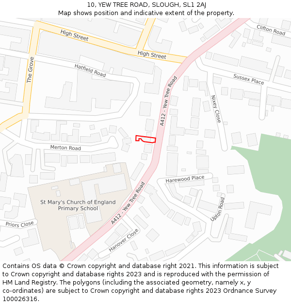 10, YEW TREE ROAD, SLOUGH, SL1 2AJ: Location map and indicative extent of plot