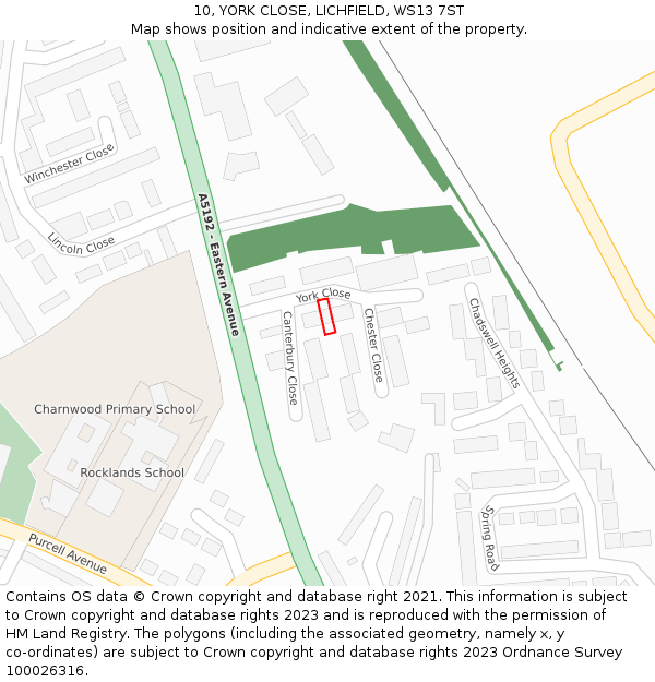 10, YORK CLOSE, LICHFIELD, WS13 7ST: Location map and indicative extent of plot