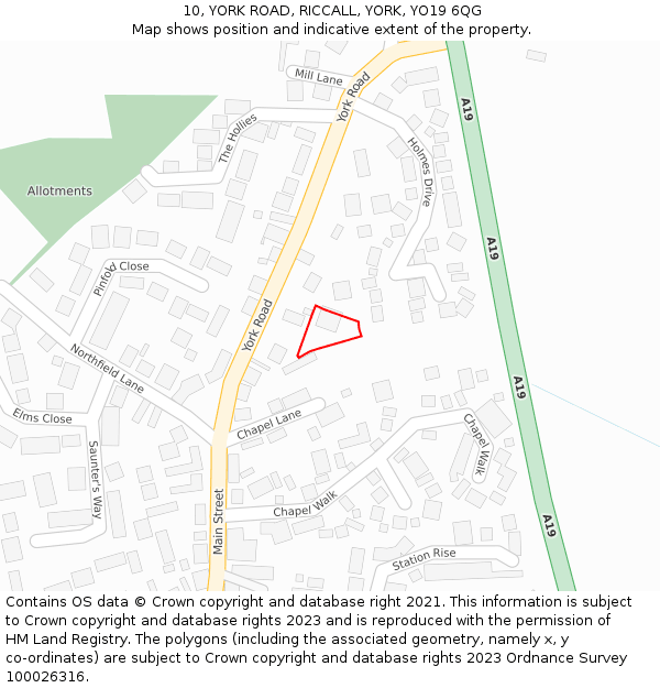 10, YORK ROAD, RICCALL, YORK, YO19 6QG: Location map and indicative extent of plot