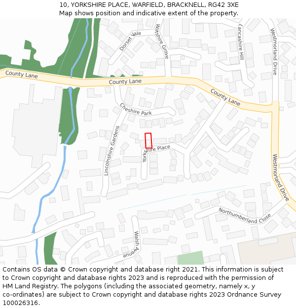 10, YORKSHIRE PLACE, WARFIELD, BRACKNELL, RG42 3XE: Location map and indicative extent of plot
