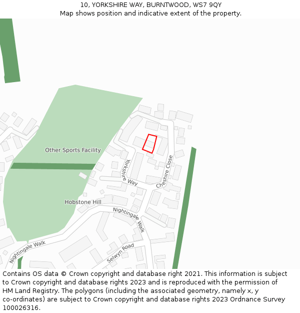 10, YORKSHIRE WAY, BURNTWOOD, WS7 9QY: Location map and indicative extent of plot