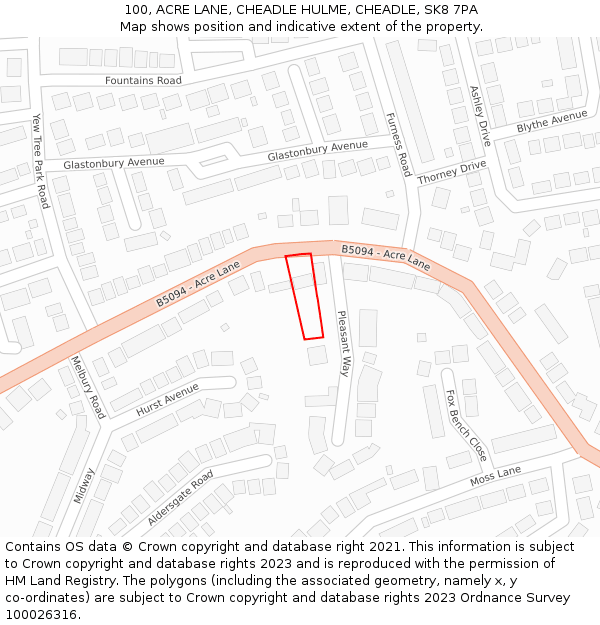 100, ACRE LANE, CHEADLE HULME, CHEADLE, SK8 7PA: Location map and indicative extent of plot