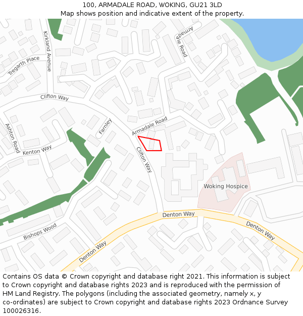 100, ARMADALE ROAD, WOKING, GU21 3LD: Location map and indicative extent of plot