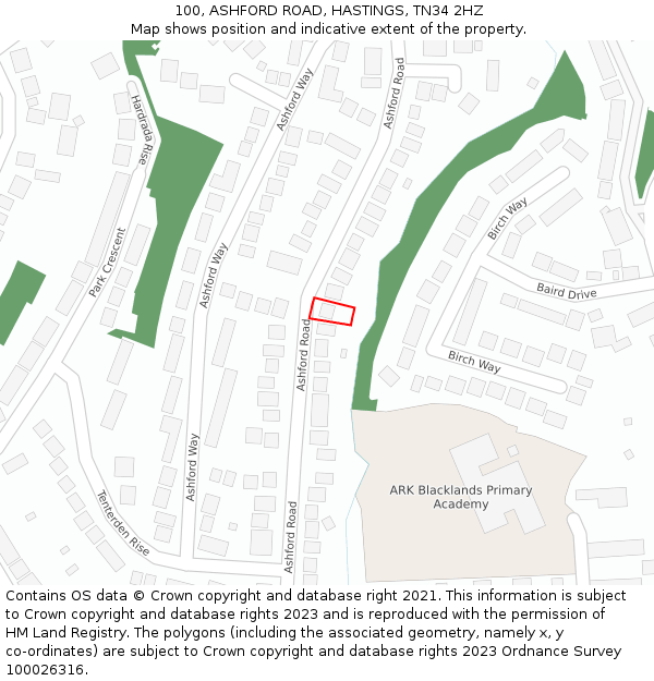 100, ASHFORD ROAD, HASTINGS, TN34 2HZ: Location map and indicative extent of plot