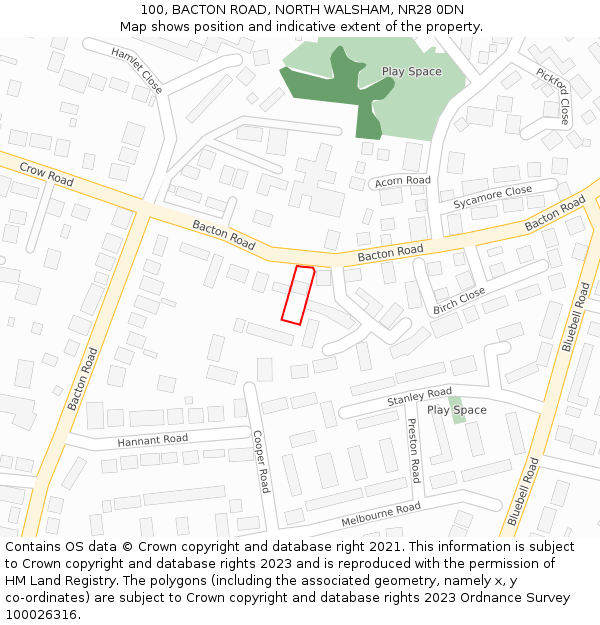 100, BACTON ROAD, NORTH WALSHAM, NR28 0DN: Location map and indicative extent of plot