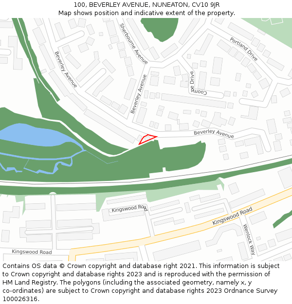 100, BEVERLEY AVENUE, NUNEATON, CV10 9JR: Location map and indicative extent of plot