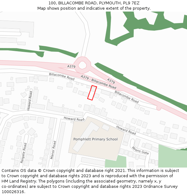 100, BILLACOMBE ROAD, PLYMOUTH, PL9 7EZ: Location map and indicative extent of plot