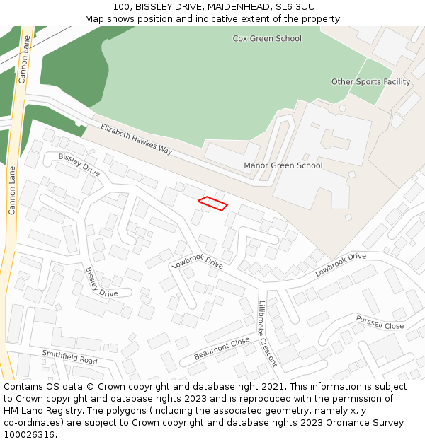 100, BISSLEY DRIVE, MAIDENHEAD, SL6 3UU: Location map and indicative extent of plot