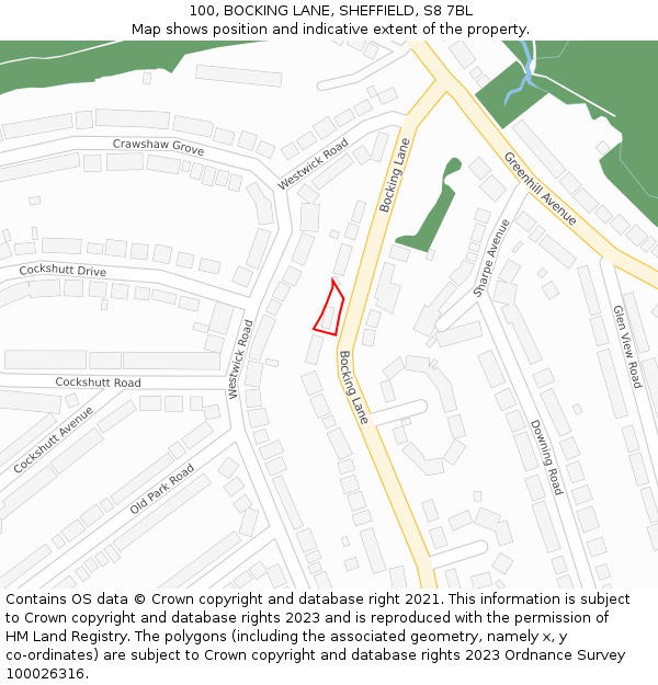100, BOCKING LANE, SHEFFIELD, S8 7BL: Location map and indicative extent of plot