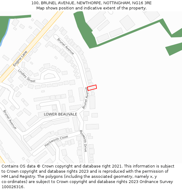 100, BRUNEL AVENUE, NEWTHORPE, NOTTINGHAM, NG16 3RE: Location map and indicative extent of plot