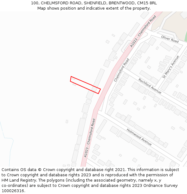 100, CHELMSFORD ROAD, SHENFIELD, BRENTWOOD, CM15 8RL: Location map and indicative extent of plot