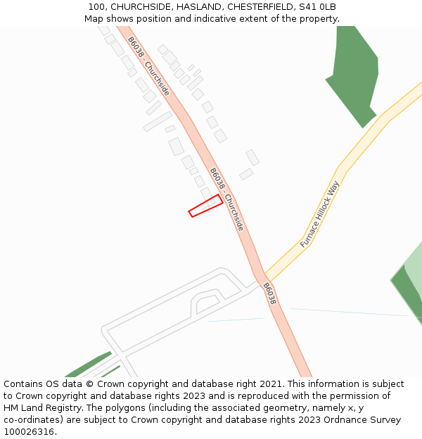 100, CHURCHSIDE, HASLAND, CHESTERFIELD, S41 0LB: Location map and indicative extent of plot