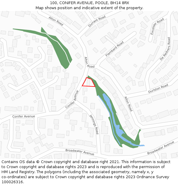 100, CONIFER AVENUE, POOLE, BH14 8RX: Location map and indicative extent of plot