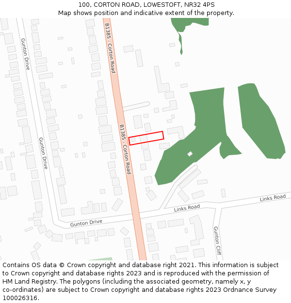 100, CORTON ROAD, LOWESTOFT, NR32 4PS: Location map and indicative extent of plot