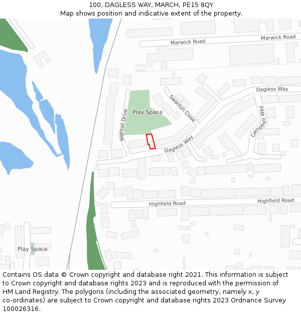 100, DAGLESS WAY, MARCH, PE15 8QY: Location map and indicative extent of plot