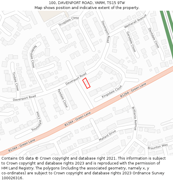 100, DAVENPORT ROAD, YARM, TS15 9TW: Location map and indicative extent of plot