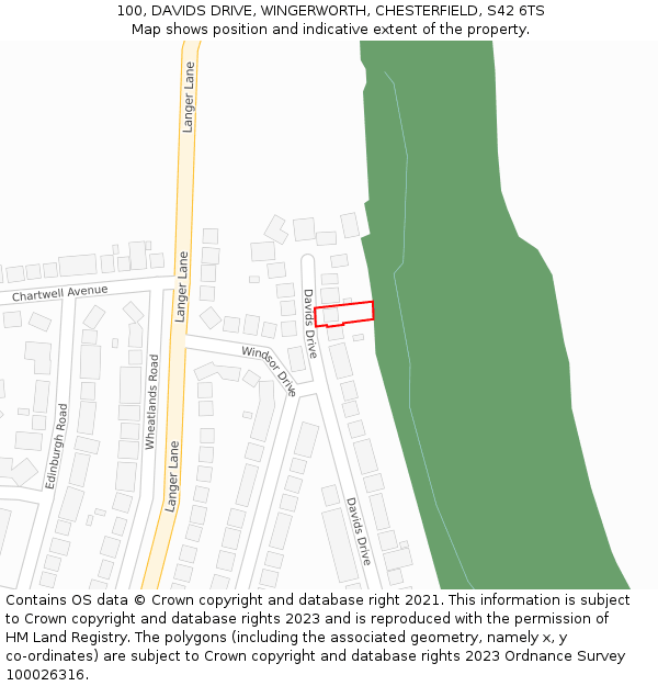 100, DAVIDS DRIVE, WINGERWORTH, CHESTERFIELD, S42 6TS: Location map and indicative extent of plot
