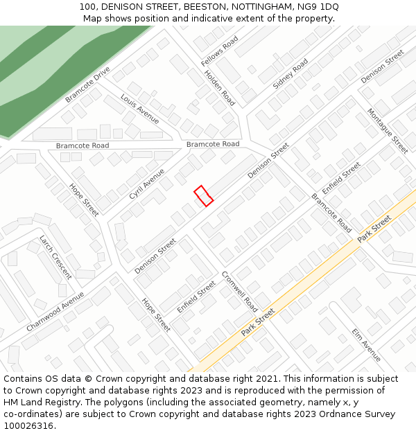 100, DENISON STREET, BEESTON, NOTTINGHAM, NG9 1DQ: Location map and indicative extent of plot