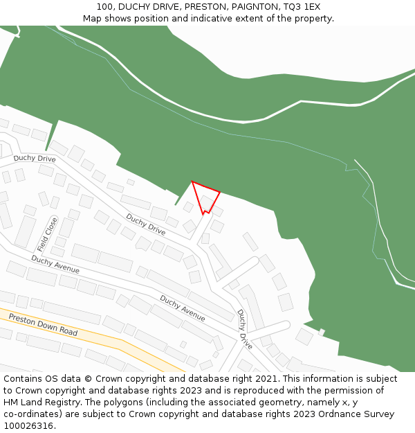100, DUCHY DRIVE, PRESTON, PAIGNTON, TQ3 1EX: Location map and indicative extent of plot