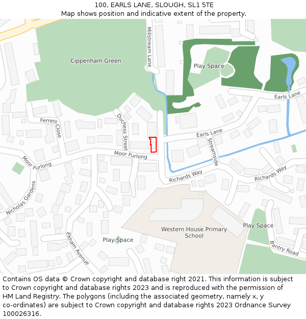 100, EARLS LANE, SLOUGH, SL1 5TE: Location map and indicative extent of plot