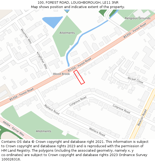 100, FOREST ROAD, LOUGHBOROUGH, LE11 3NR: Location map and indicative extent of plot