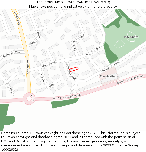 100, GORSEMOOR ROAD, CANNOCK, WS12 3TQ: Location map and indicative extent of plot