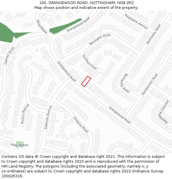 100, GRANGEWOOD ROAD, NOTTINGHAM, NG8 2RZ: Location map and indicative extent of plot