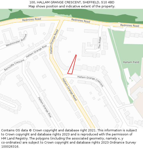 100, HALLAM GRANGE CRESCENT, SHEFFIELD, S10 4BD: Location map and indicative extent of plot